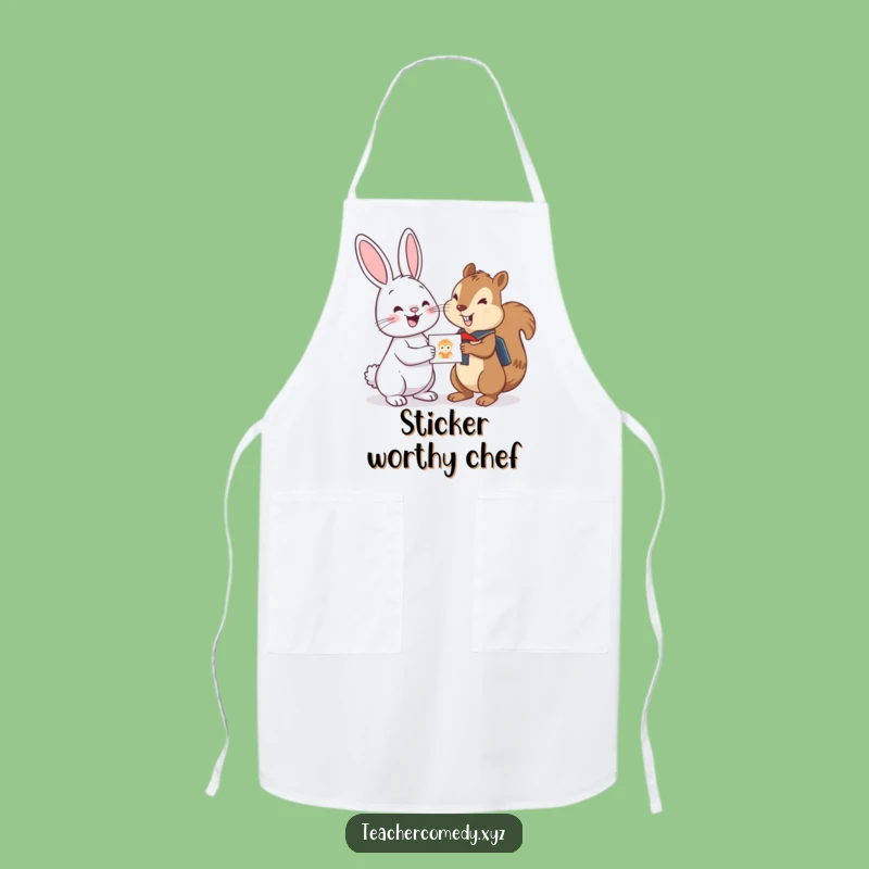 Funny Bunny Sticker Apron: Cook with Joy, Cheerful Bunny Rewards Student Squirrel, Funny Chef Accent