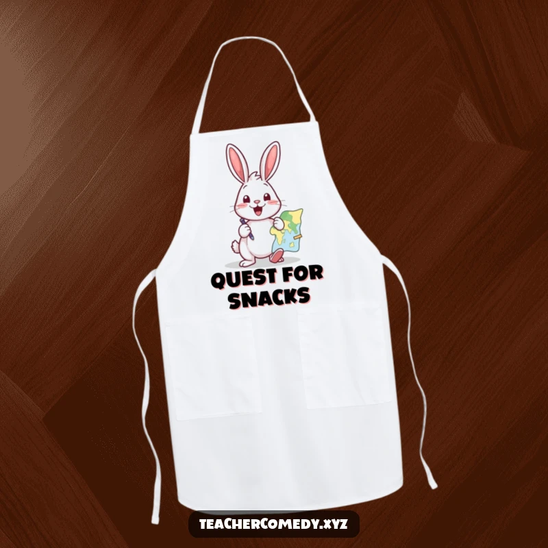 Funny apron with a cheerful rabbit enthusiastically pointing at a map, ready for a humorous culinary journey.