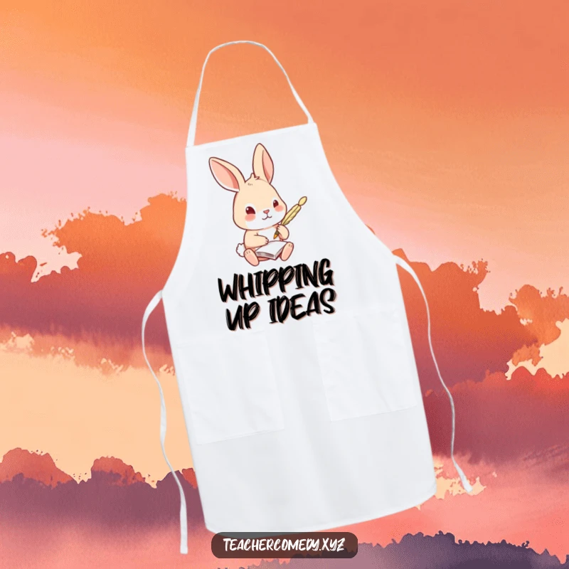 Funny Rabbit Apron: A curious rabbit uses a quill pen for note-taking, a cute and functional apron for kitchen studies and culinary experiments.