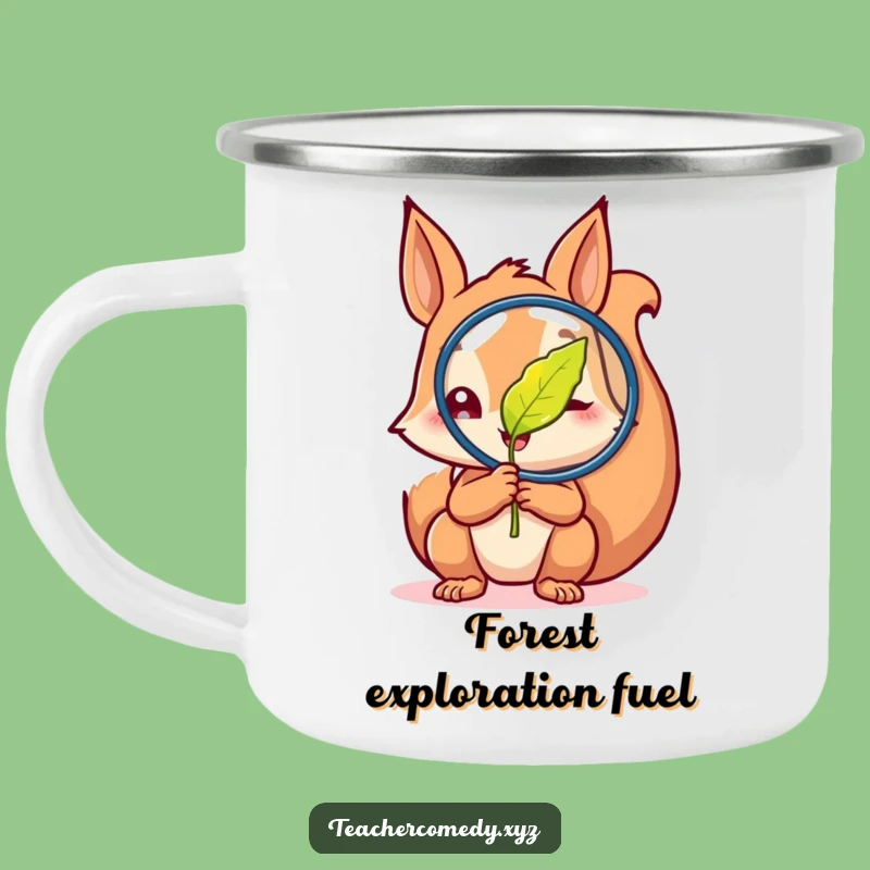 Funny Curious Squirrel Leaf Camping Mug: Explore the Outdoors!