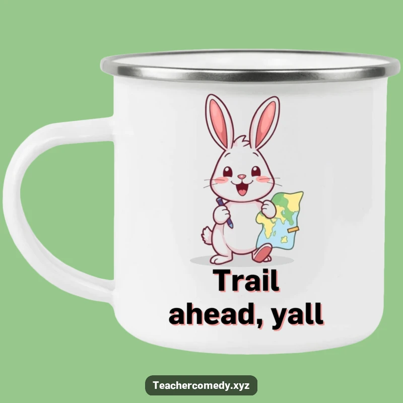Funny Rabbit Explorer Camp Mug: Excited Map Pointer - Outdoor Adventure Gift!