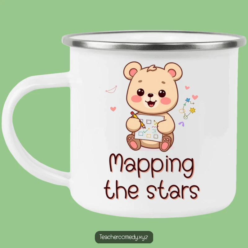 Funny Kawaii Bear Camping Mug: Happy Artist Drawing Diagram, Durable Creative Gift