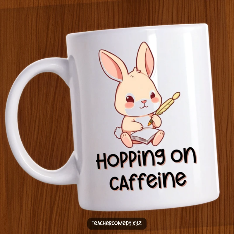 Funny Rabbit Mug: A curious rabbit sits engrossed, taking notes with a quill pen, symbolizing intellect and a love for learning.