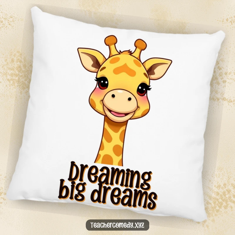 Funny Giraffe Insight Pillow: A soft pillow featuring a giraffe elegantly demonstrating a large concept with its neck, offering comfort and humor.