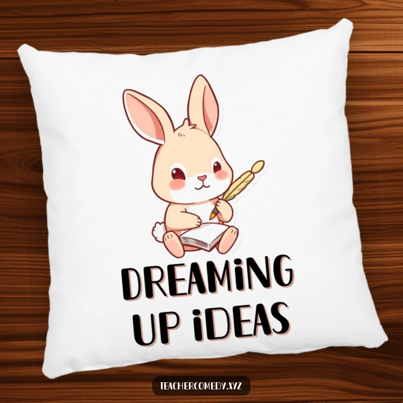Funny Rabbit Pillow: A curious rabbit takes notes with a quill pen, a soft and charming cushion that embodies the joy of learning.