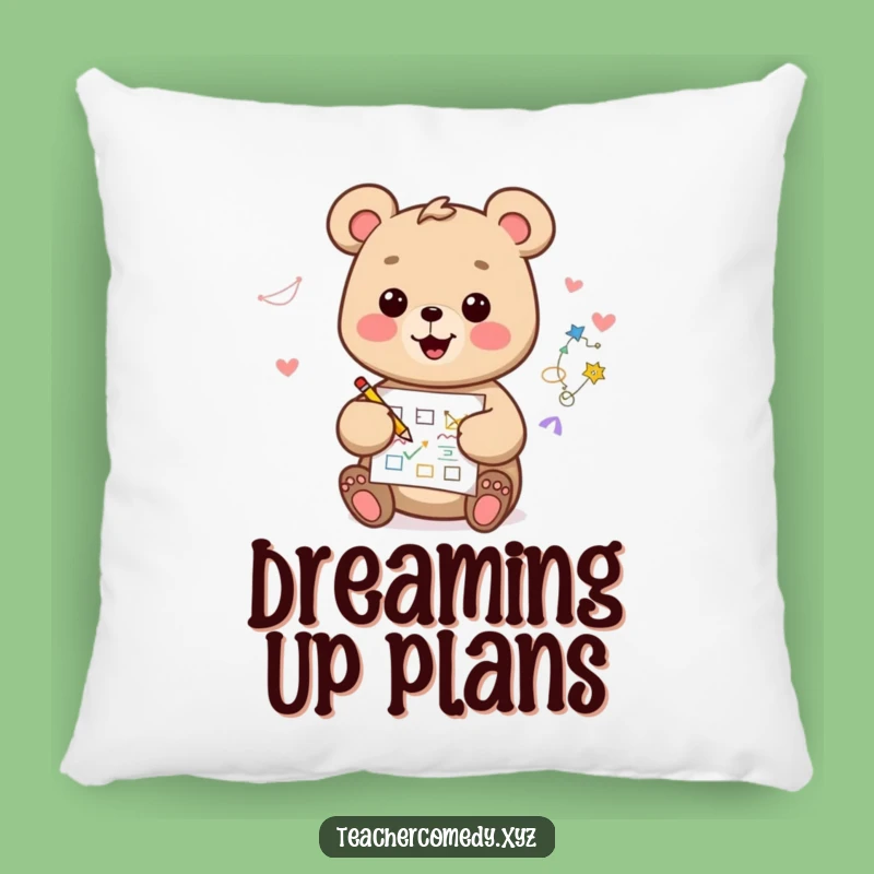 Funny Kawaii Bear Pillow: Happy Artist Drawing Diagram, Cozy Creative Decor