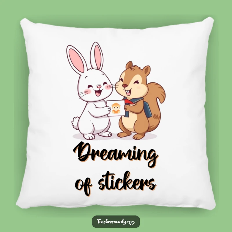 Funny Bunny Sticker Pillow: Cozy & Cute, Cheerful Bunny Rewards Student Squirrel, Funny Accent