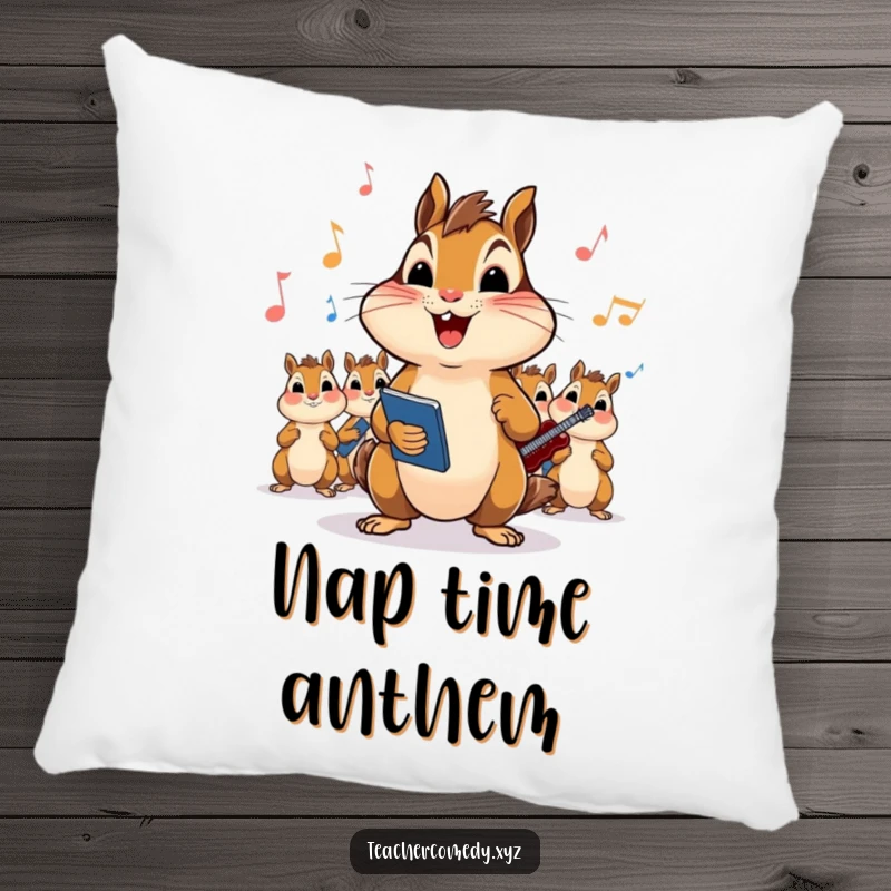 Funny Chipmunk Concert Pillow: A soft, plush pillow featuring a cute chipmunk leading a musical performance, bringing humor and comfort to any space.