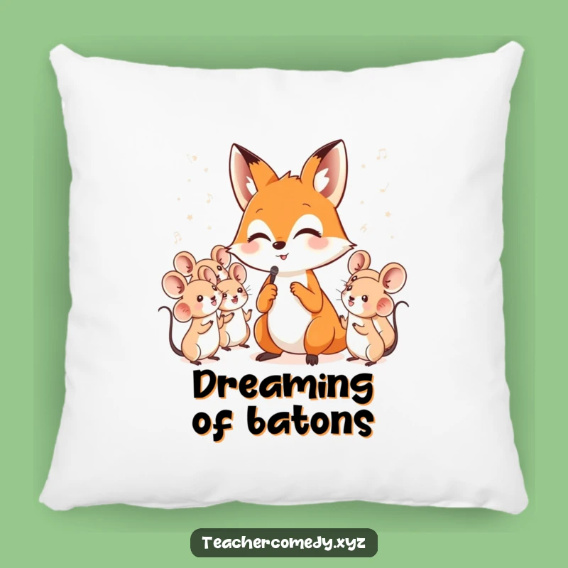 Funny Fox Choir Pillow: Clever Conductor & Singing Mice Accent Decor