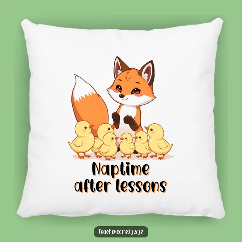 Funny Fox & Chicks Pillow: Cozy & Cute, Playful Teacher Fox, Eager Chicks, Humorous Accent