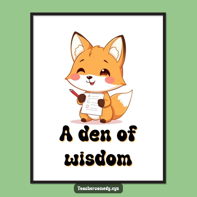 Funny Fox Teacher Digital Art Print: Printable Grading Fox Decor, Instant Funny Gift