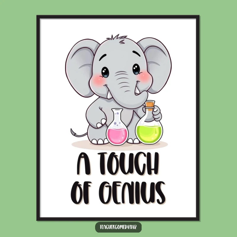 Funny Elephant Scientist Digital Art Print: Printable Lab Decor, Instant Funny Gift