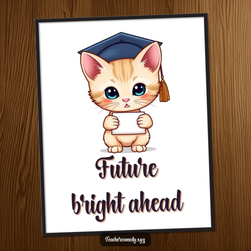 Funny digital art print of a graduate kitten with a diploma, celebrating academic achievement. Instant decor.