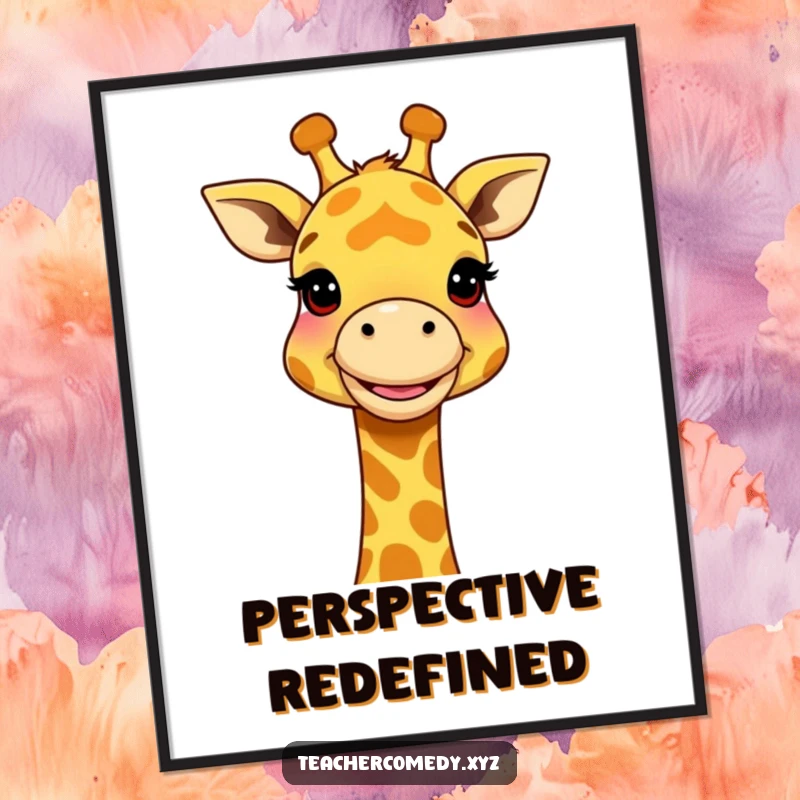 Funny Giraffe Digital Art Print: A high-resolution image of a giraffe using its neck to demonstrate a large concept, perfect for digital display.