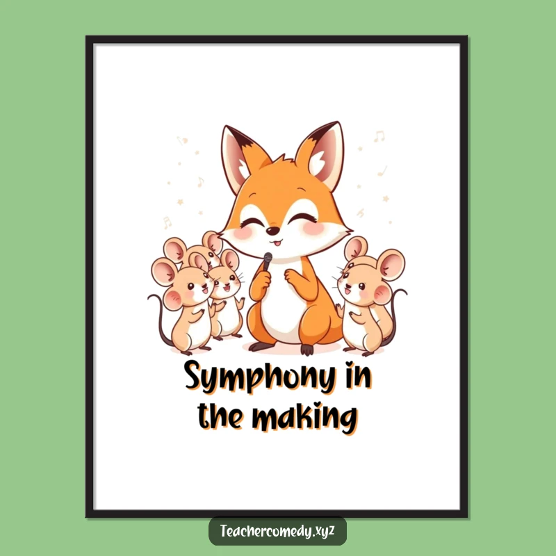 Funny Fox Choir Digital Art: Clever Conductor & Singing Mice Print