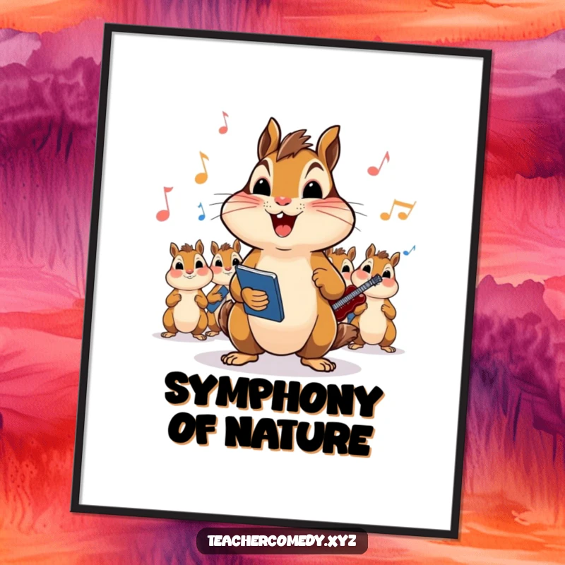 Funny Chipmunk Digital Art Print: A high-resolution image of a cheerful chipmunk conducting a class in a lively song, perfect for digital display.