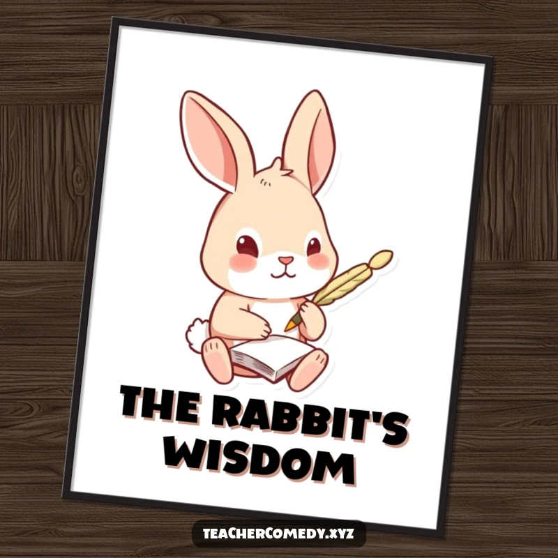 Funny Rabbit Digital Art: A curious rabbit takes notes with a quill pen, a charming illustration ready for instant download and printing.