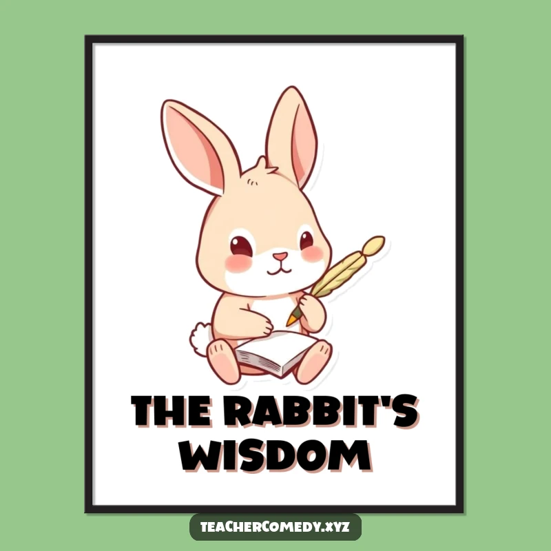 Funny Rabbit Quill Digital Art: Curious Scholar Download, Sweet Funny Gift for Instant Decor