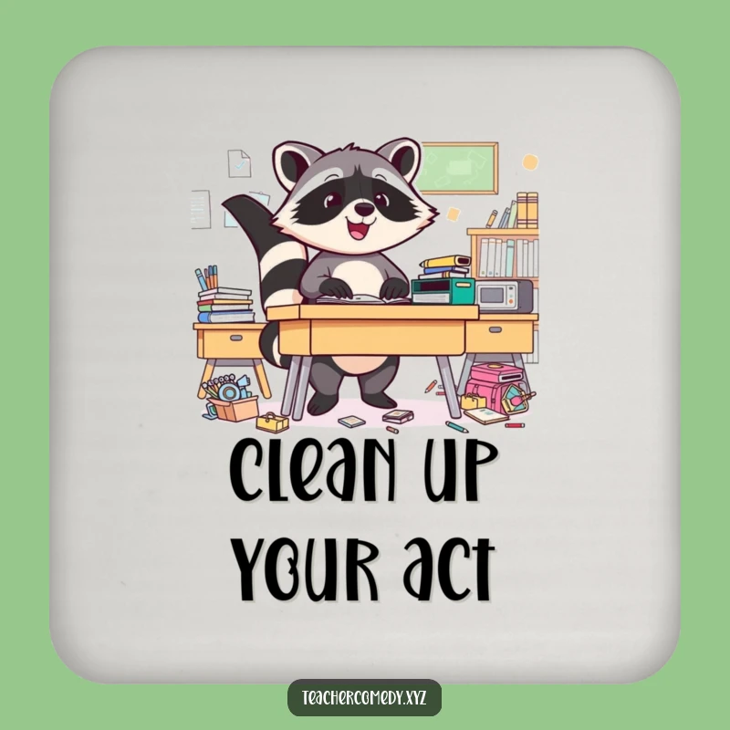 Funny Raccoon Coaster: Triumphant Desk Protector, Humorous Funny Gift for Any Table!