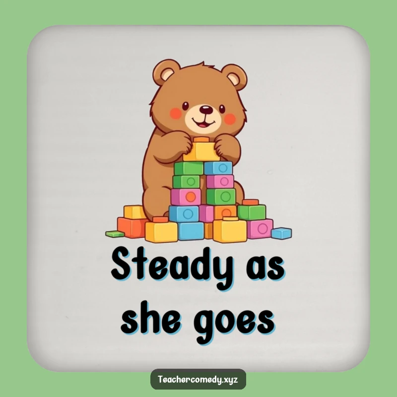 Funny Bear Coaster: Determined Tower, Charming Builder Drink Accessory