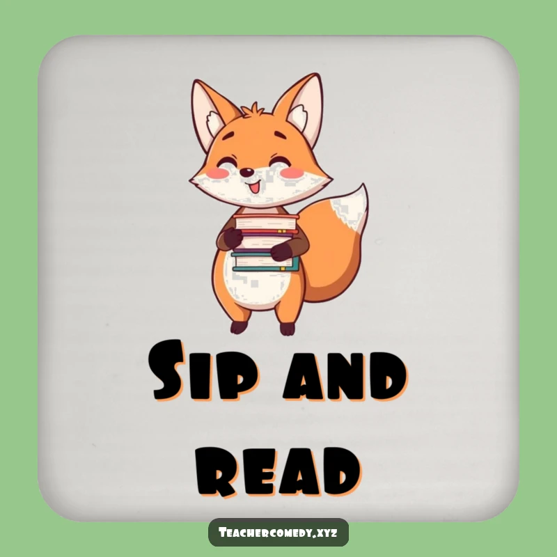 Funny Fox Reader Coaster: Happy Scholar for Drink Protection