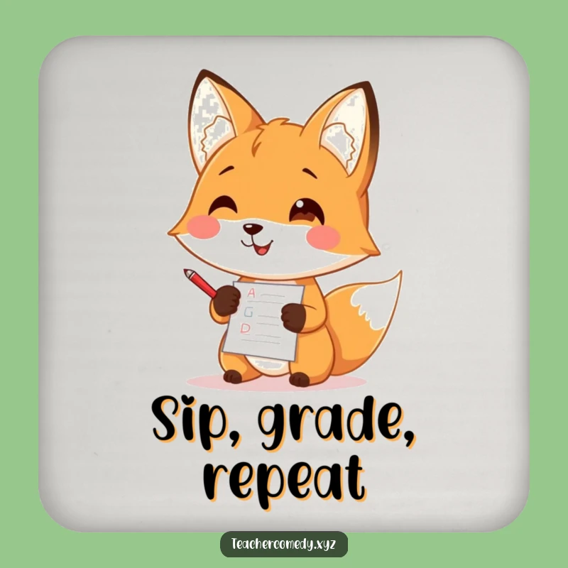 Funny Fox Teacher Coaster: Protect Surfaces with a Grading Fox, Cute Funny Gift