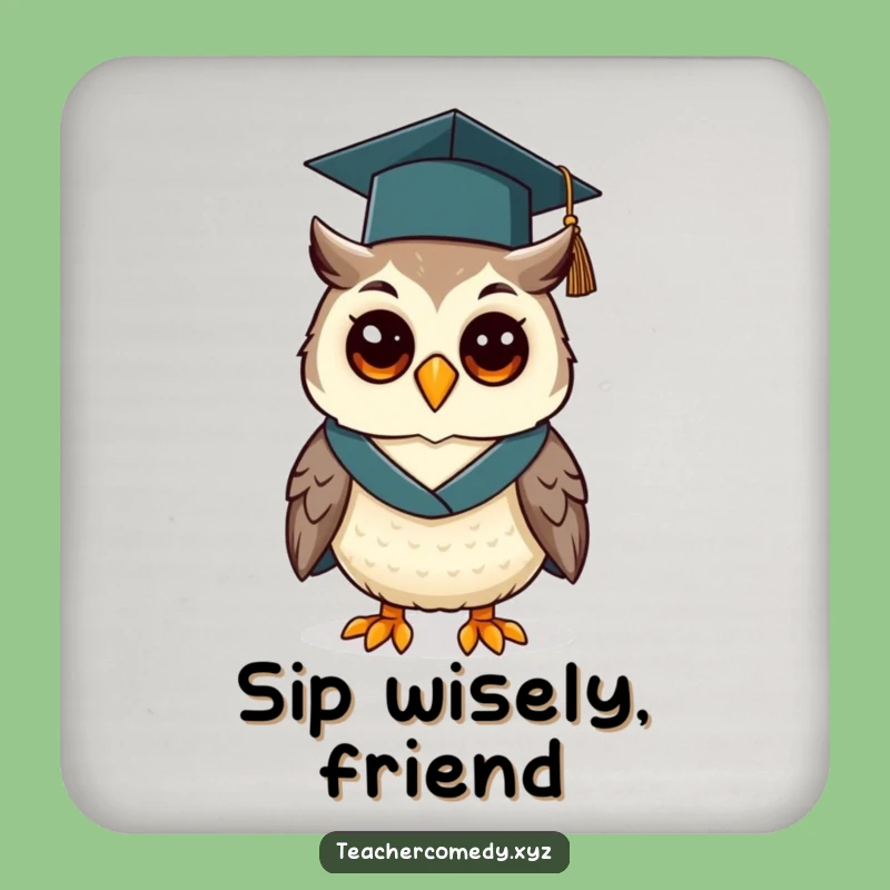 Funny Graduation Owl Coaster: Cheerful Scholar for Drink Protection