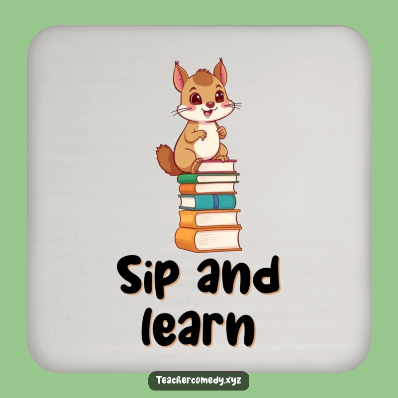 Funny Squirrel Book Lover Coaster: Protect surfaces with a proud climber's determination, a unique funny gift.