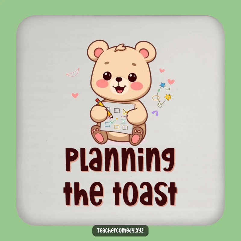 Funny Kawaii Bear Coaster: Happy Artist Drawing Diagram, Protect Surfaces Creatively