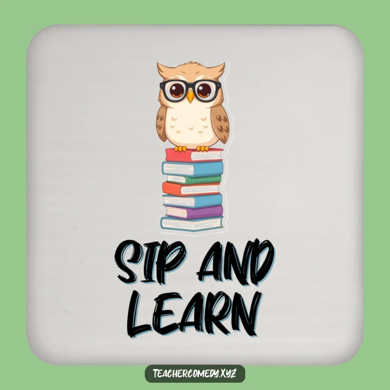 Funny Owl Books Coaster, Protect Surfaces with Scholarly Humor