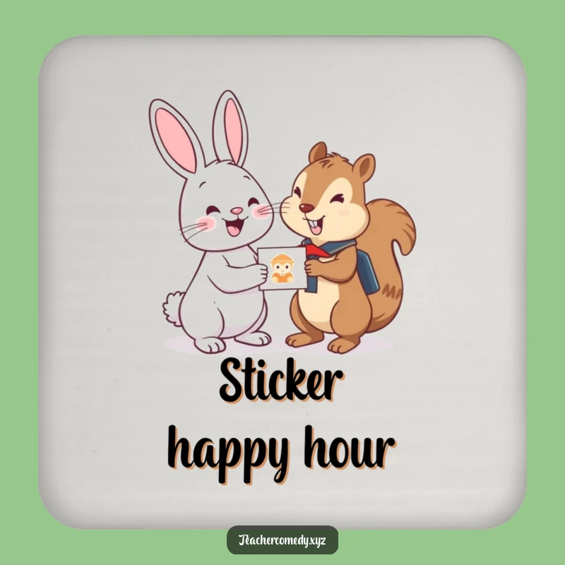 Funny Bunny Sticker Coasters: Protect Surfaces, Cheerful Bunny Rewards Student Squirrel, Cute Home Accent