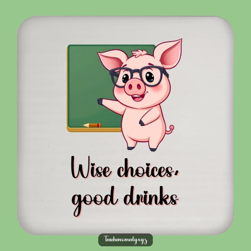 Funny Pig Teacher Coaster - Cheerful Chalkboard Protection!