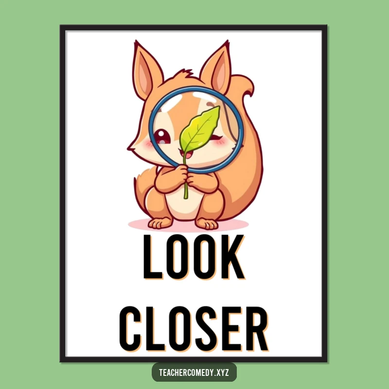 Funny Curious Squirrel Leaf Poster: Wall Art for Nature Lovers!