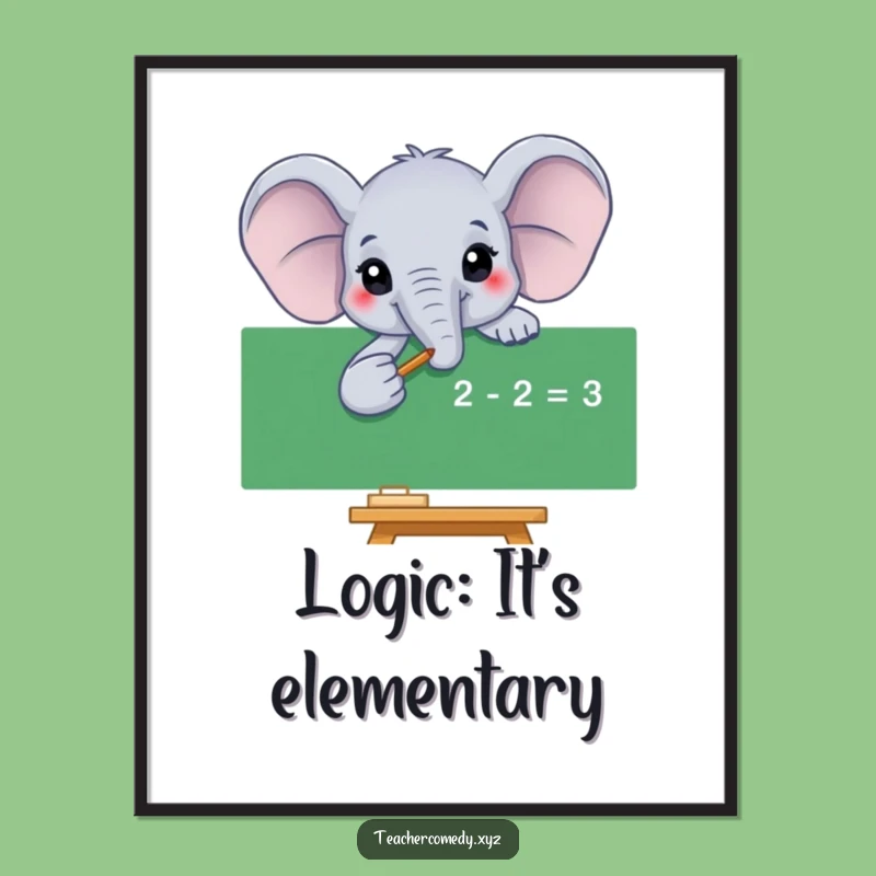 Funny Elephant Math Equation Poster, Humorous Wall Art For Smarty Pants