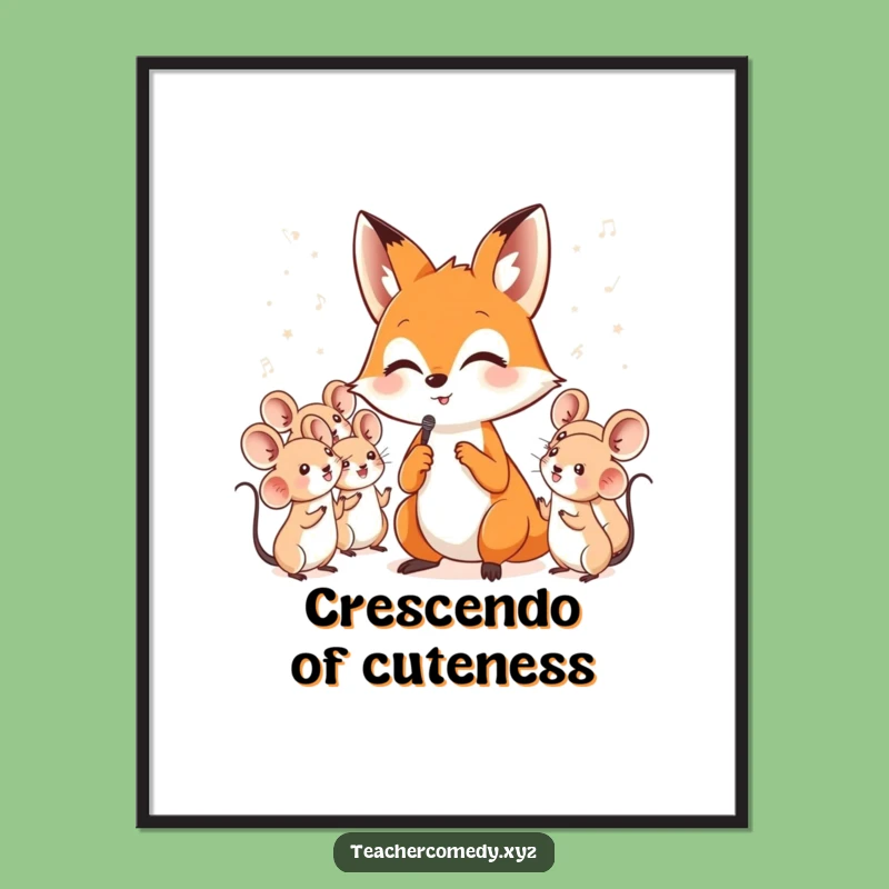 Funny Fox Conducting Choir Poster: Whimsical Singing Mice Wall Art