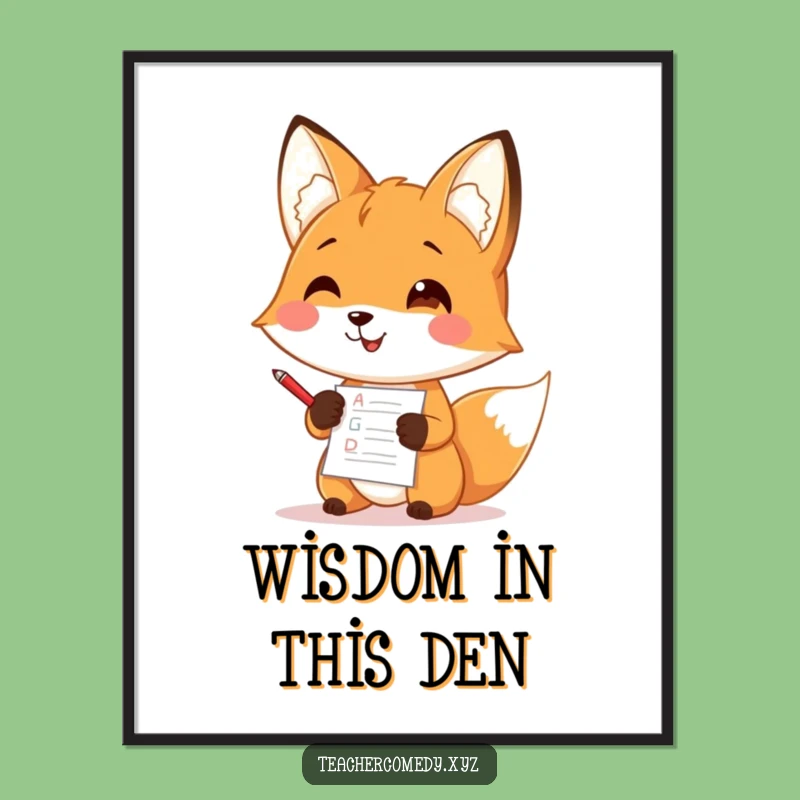 Funny Fox Teacher Poster: Whimsical Grading Fox Art, Unique Funny Gift for Decor