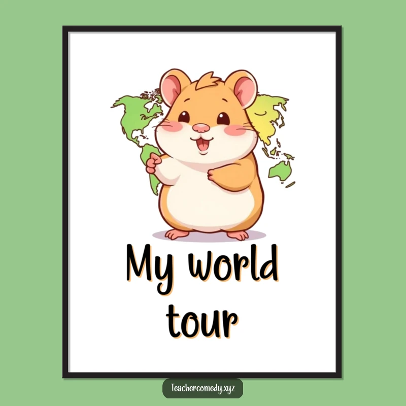 Funny Hamster World Map Poster: Adventurous Pet Art Print, Sweet Funny Gift for Travel Lovers
