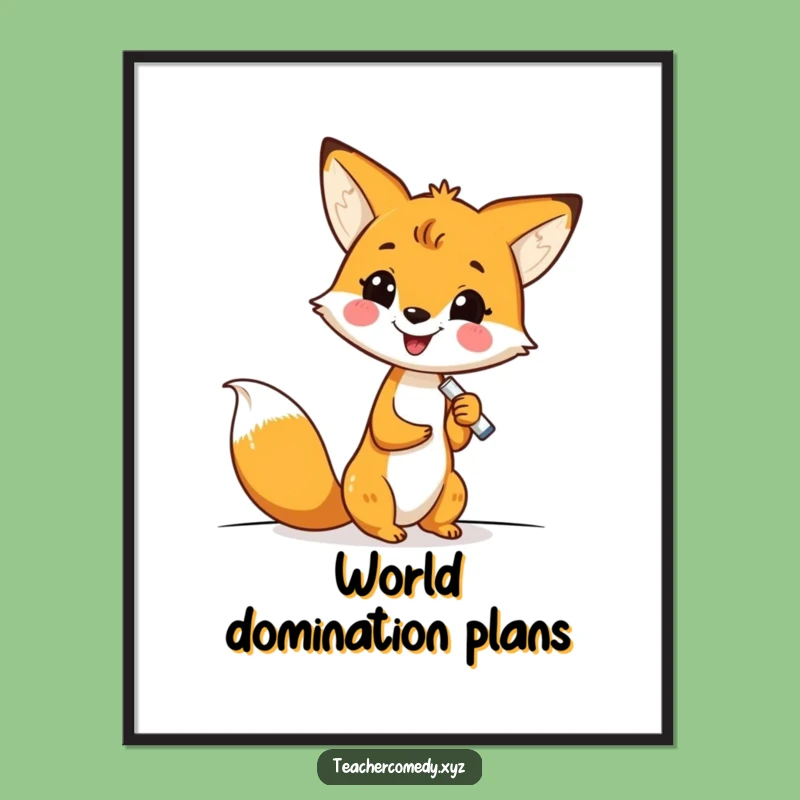Funny Kawaii Fox Writing Poster - Hilarious Chalkboard Art for Your Wall!
