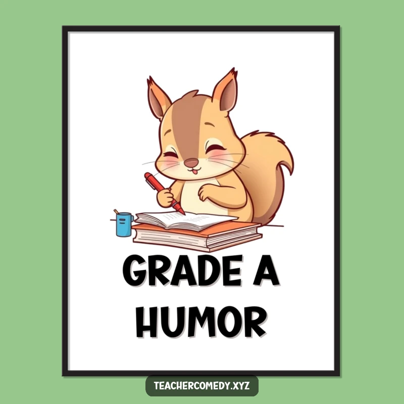 Funny Squirrel Academic Poster: Diligent Grading - Hilarious Study Art Gift!