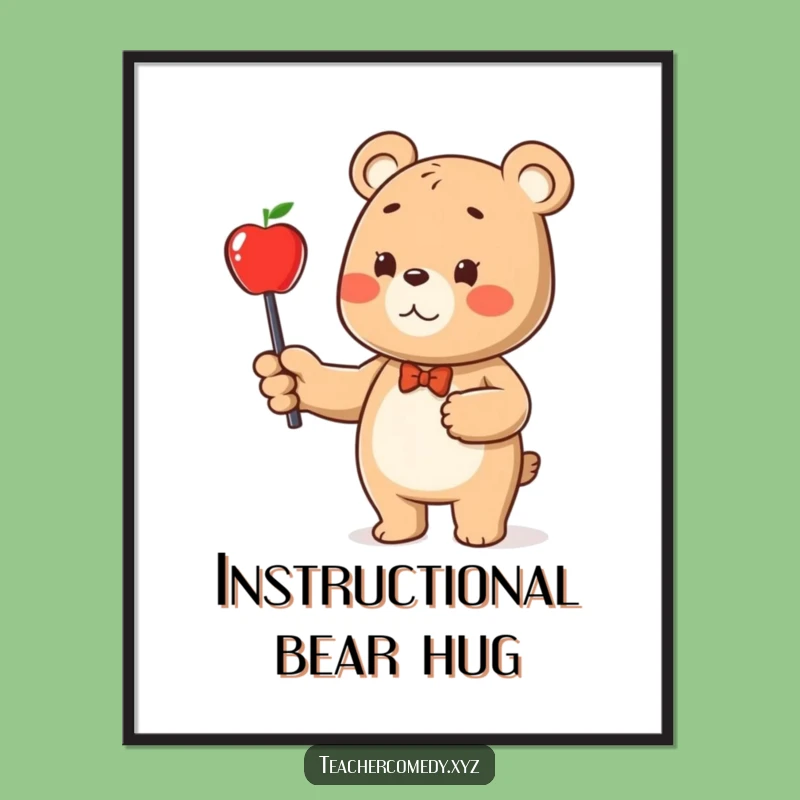 Funny Bear & Apple Poster: Educational Art for Walls, Your Perfect Decor Gift!