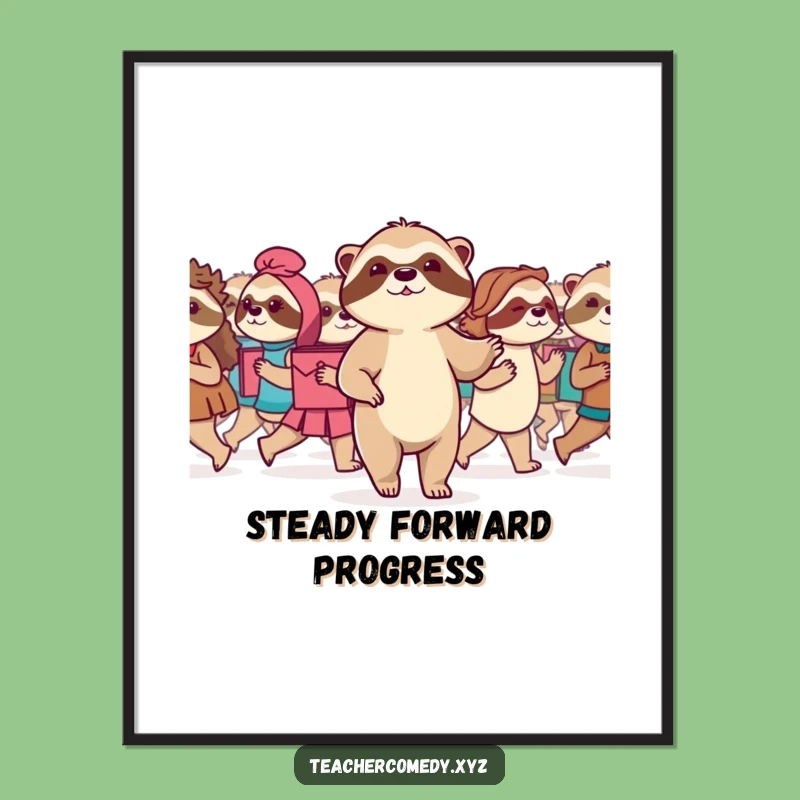 Funny Sloth Marching Poster: Inspirational Slow Living Art, Sweet Funny Gift for Motivation