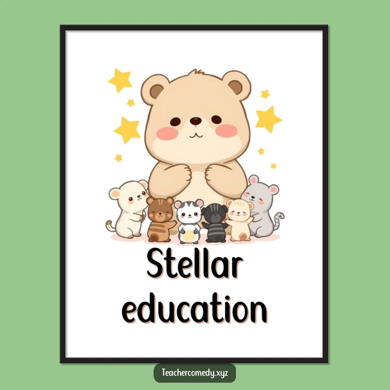 Funny Bear Cub Poster - Star Counting Class Animal Art