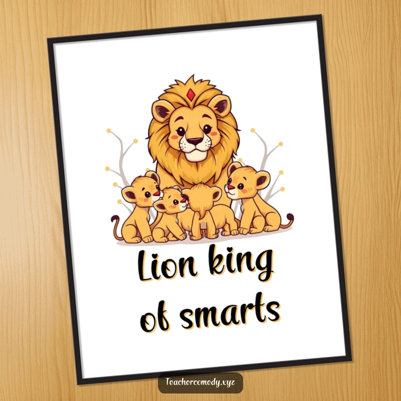 Funny Free Printable Lion Wall Art: Regal lion teaching cubs wisdom, majestic savanna scene.
