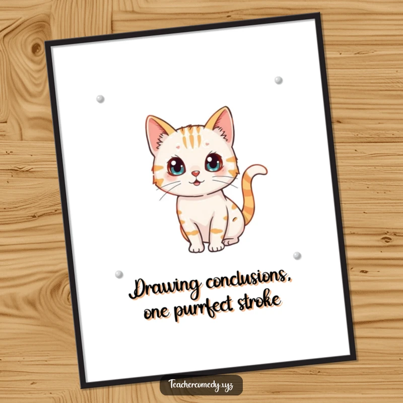 Funny Free Printable Wall Art: A cute cat with a determined look, drawing on a whiteboard with a marker, its tail wagging happily.