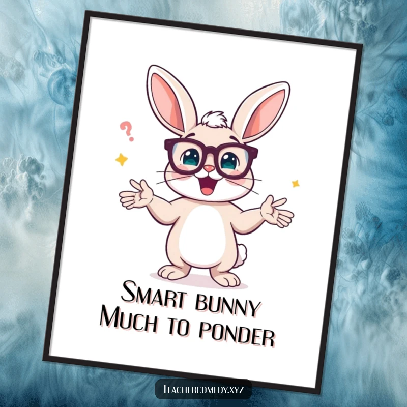 Funny Free Printable Wall Art: A Bunny Wearing Glasses, Explaining Urgently with Wild Hand Gestures