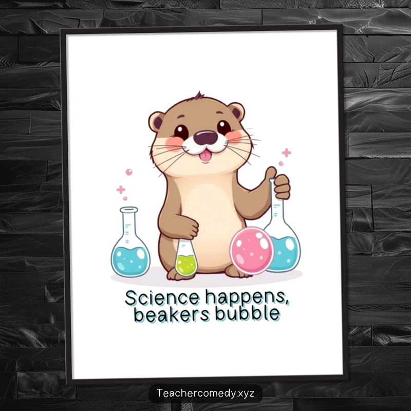 Funny Free Printable Wall Art: An otter conducts a science experiment with bubbling beakers, looking smart and cute.