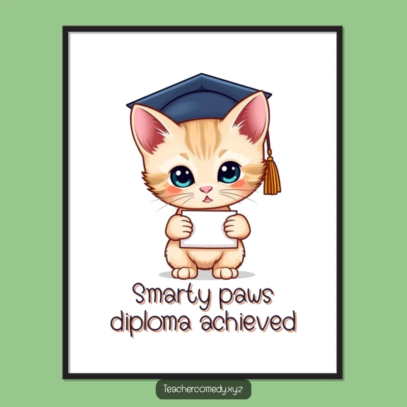 Free Printable Graduation Kitten Wall Art - Funny Smart Cat Downloadable Art