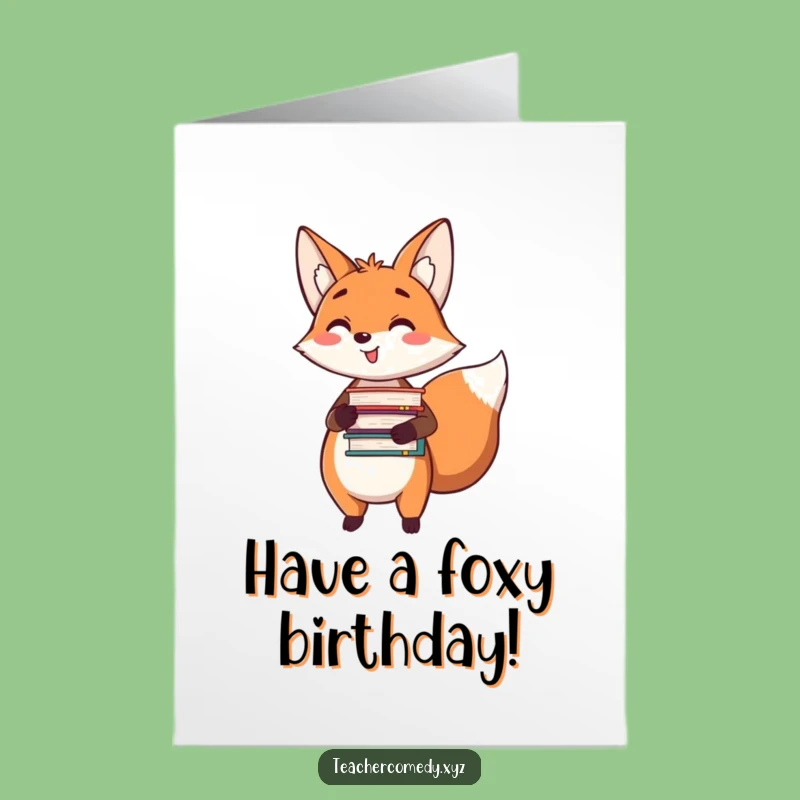 Free Printable Birthday Card: Bookish Fox, Funny Downloadable Gift for Readers