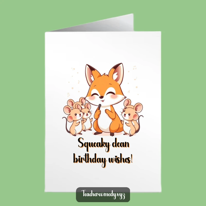 Free Printable Birthday Card: Funny Fox Conductor Mice Choir - Downloadable Fun!