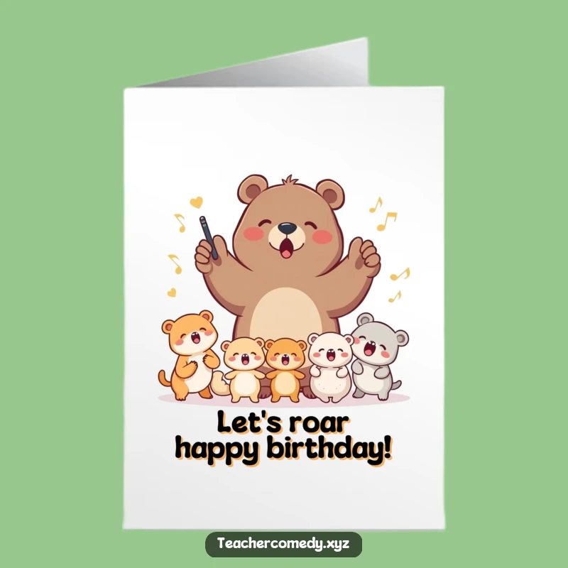 Free Printable Birthday Card: Singing Bear Leader, Joyful Animal Choir, Downloadable Fun